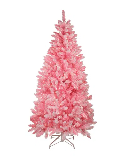 Northlight 6ft Pre-lit Slim Flocked Pine Artificial Christmas Tree - Clear  Lights In Pink