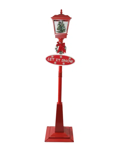 Northlight 70.75in Musical Red Holiday Street Lamp With Christmas Tree Snowfall Lantern