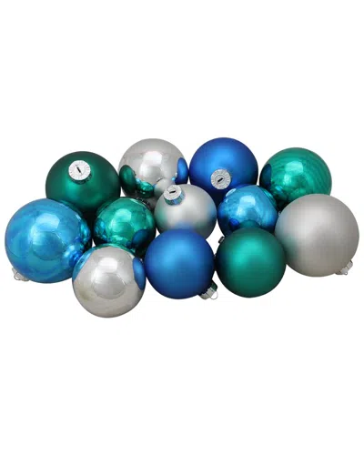 Northlight 72ct Turquoise Blue And Silver 2-finish Glass Christmas Ball Ornaments 4in (100mm)