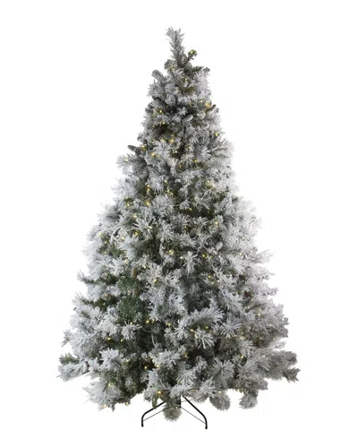 Northlight 7.5ft Pre-lit Led Lights Flocked Victoria Pine Artificial Tree In Green