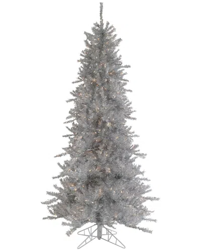 Northlight 7.5ft Pre-lit Silver Tinsel Pine Slim Artificial Christmas Tree -  Clear Lights In Gray