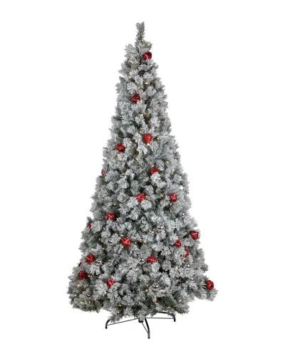 Northlight 7.5ft Pre-lit Snowy Bristle Pine Artificial Christmas Tree - Warm  White Led Lights In Blue