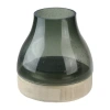 Northlight 7.75'' Storm Gray Bubble Glass Pillar Candle Holder With Wooden Base In Gray