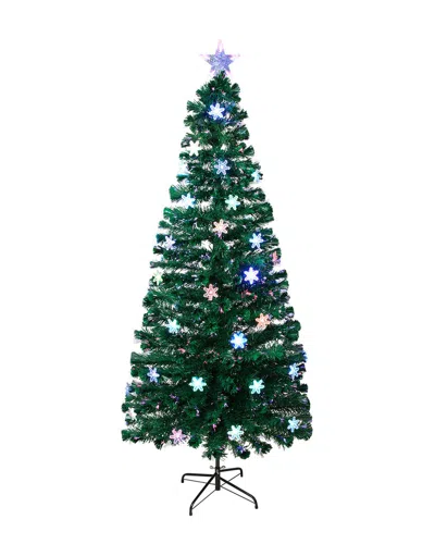 Northlight 7ft Pre-lit Fiber Optic Snowflake Artificial Christmas Tree - Multi  Led Lights In Green