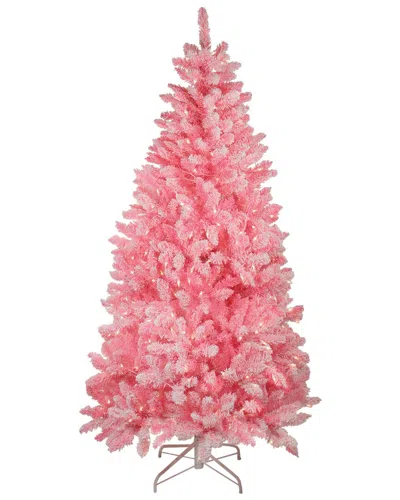 NORTHLIGHT NORTHLIGHT 7FT PRE-LIT MEDIUM FLOCKED PINK ARTIFICIAL CHRISTMAS TREE