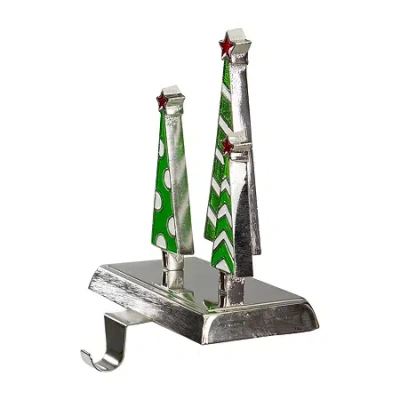 Northlight 7in Silver Green And White Tree Trio Christmas Stocking Holder