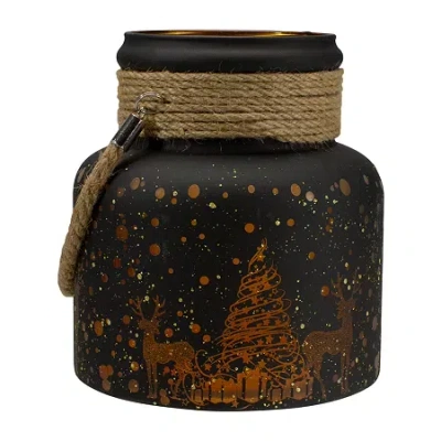 Northlight 8" Deer And Pine Trees Flameless Glass Candle Holder In Brown