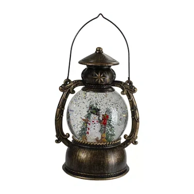 Northlight 8" Led Lighted Snowman And Trees Snow Decorative Lantern In Black