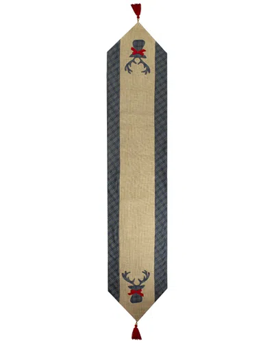 Northlight 80in Burlap & Plaid Reindeer Christmas Table Runner