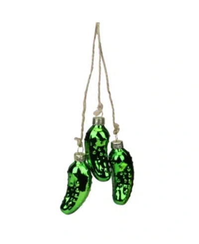 Northlight 8.5" Shiny Green Pickle Cluster Trio Glass Christmas Ornament