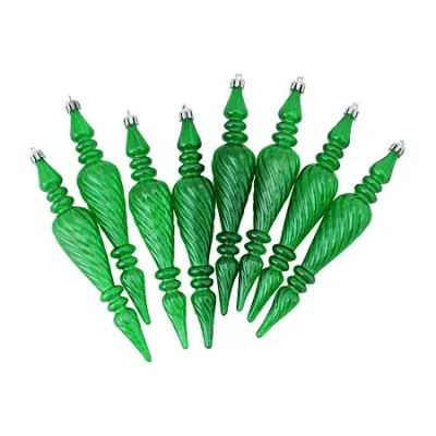 Northlight 8ct Green Shatterproof Transparent Spiral Christmas Finial Ornaments 7'' (180mm)