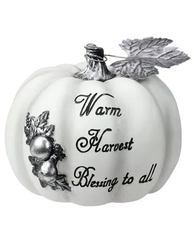 Northlight 8in White And Black Inwarm Harvest Blessingin Pumpkin Fall Harvest  Decoration
