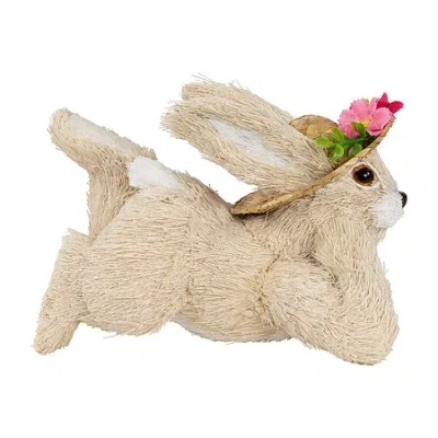 Northlight 9" Beige Rabbit With Floral Straw Hat Easter Figurine In Brown
