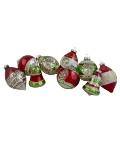 Northlight 9 Count Finish Glass Christmas Finial Ornaments In Silver