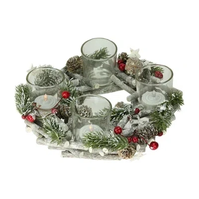 Northlight 9'' Frosted Pine Cones Berries And Stars Christmas Glass Votive Candle Holder In Brown