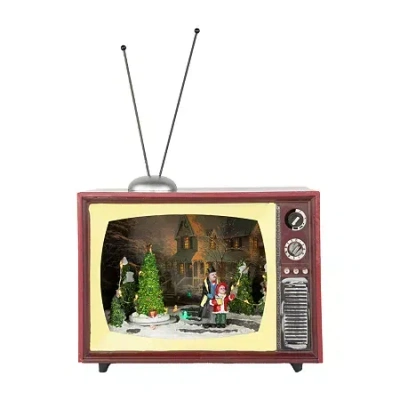 Northlight 9" Led Lighted Animated And Musical Tv Scene Plays Music Christmas Tabletop Decor In Burgundy