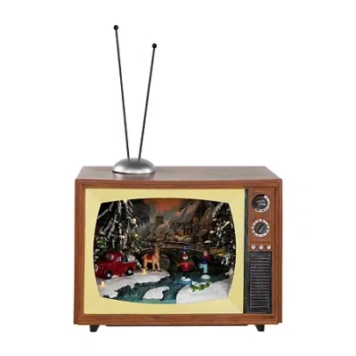 Northlight 9" Led Lighted Animated Musical Tv With Ice Skating Plays Music Christmas Tabletop Decor In Brown