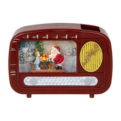 Northlight 9" Led Lighted "santa Sighting" Retro Radio Christmas Snow Globe In Brown