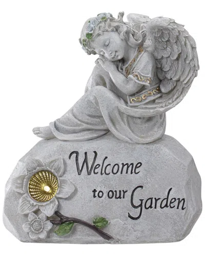 Northlight 9.25in Solar Powered Welcome To Our Garden Angel Outdoor Garden Statue In Gray
