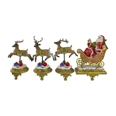 Northlight 9.5" Santa And Reindeer 4-pc. Christmas Stocking Holder In Yellow