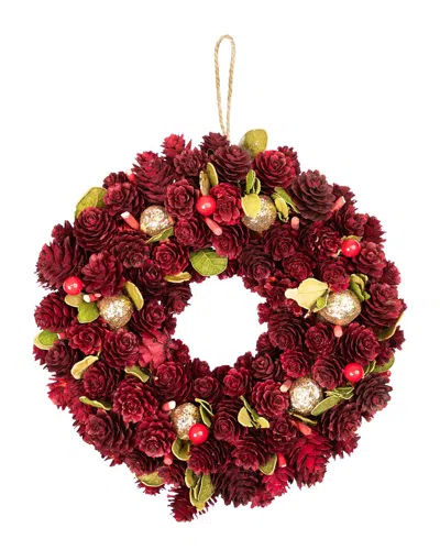 Northlight 9.5in Red & Gold Pine Cone & Ornament Artificial Christmas Wreath In Multi