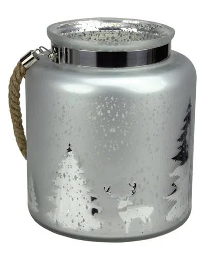 Northlight 9.5in Reindeer & Tree Silhouette Mercury Glass Decorative Christmas Pillar Candle Holder