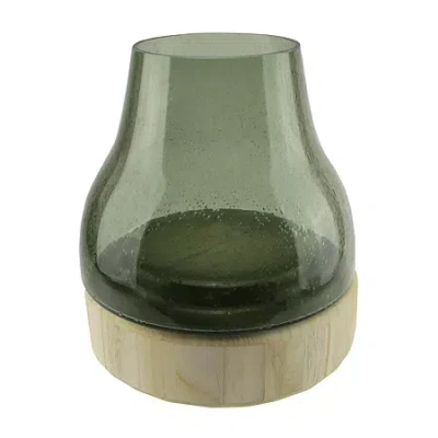 Northlight 9.75'' Storm Gray Bubble Glass Pillar Candle Holder With Wooden Base