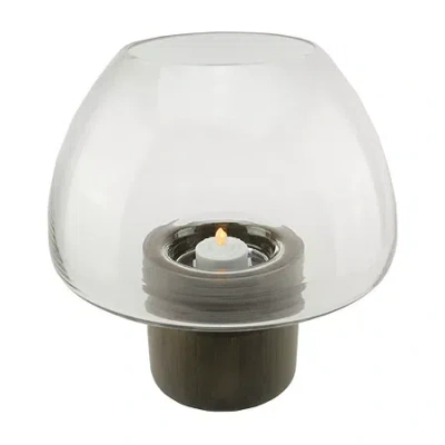 Northlight 9.75'' Transparent Glass Pillar Candle Holder With Wooden Base In Multi