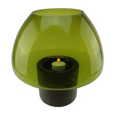 Northlight 9.75'' Transparent Olive Green Glass Candle Holder With Wooden Base