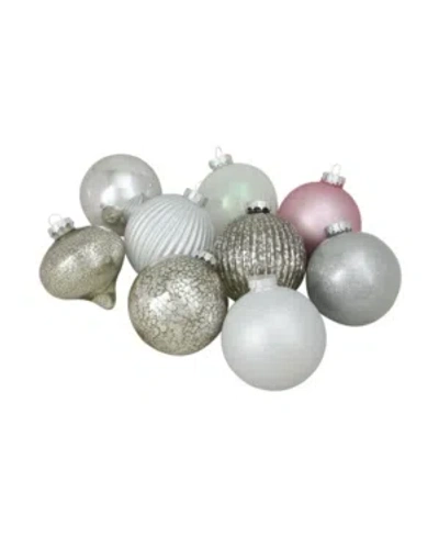 Northlight 9ct Silver And Pink Multi-finish Ball And Onion Shaped Christmas Ornaments 4" 100mm