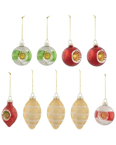 Northlight 9ct Silver And Red Retro Reflector Glittered 2-finish Glass  Christmas Ornaments 3.5in In Multi