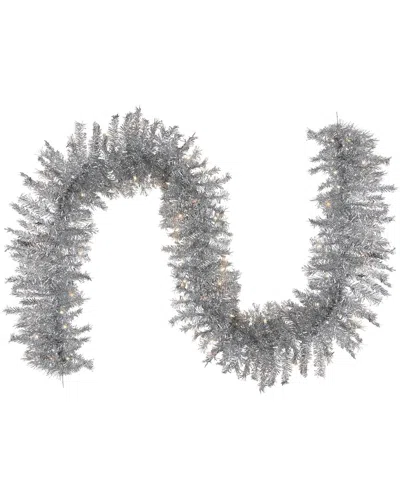 Northlight 9ft X 12in Pre-lit Silver Tinsel Artificial Christmas Garland Clear  Lights