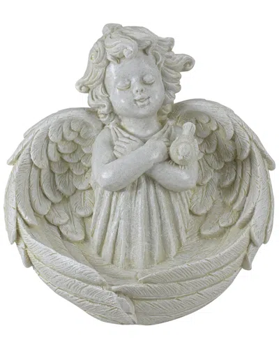 Northlight 9in Cherub Angel Wings Bird Feeder Outdoor Garden Statue In Neutral