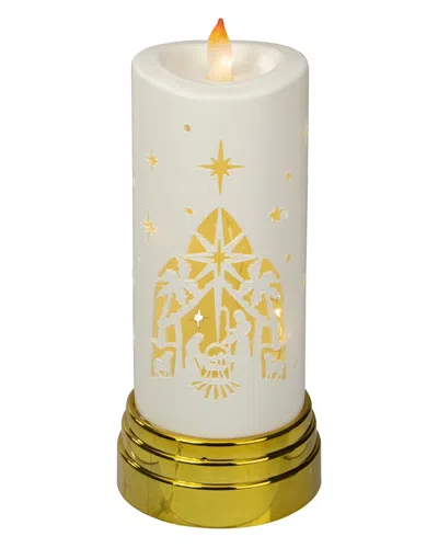 Northlight 9in Gold And White Nativity Scene Flameless Candle