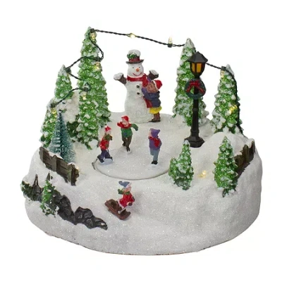 Northlight 9in Scene With Moving Skaters And A Snowman Plays Music Christmas Village In Multi