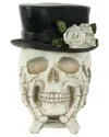 Northlight 9in Skull With Top Hat & Roses Halloween Decoration In Beige