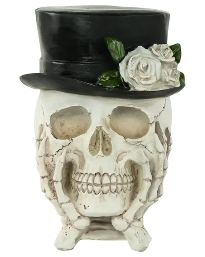 Northlight 9in Skull With Top Hat & Roses Halloween Decoration In Beige