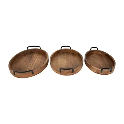 Northlight Acacia Wood With Metal Handles 3-pc. Decorative Tray In Brown