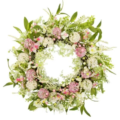 Northlight Allium And Lavender Spring Wreath In Pink