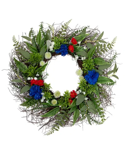 Northlight Americana Buttonbush & Carnation Floral Patriotic Wreath In Green