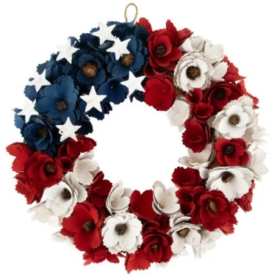 Northlight Americana Floral Flag Wooden Wreath In Red