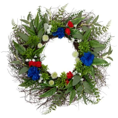 Northlight Americana Buttonbush And Carnation Floral Patriotic Wreath In Red