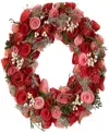 Northlight And Wooden Roses Artificial Spring Wreath, 13", Unlit In Pink