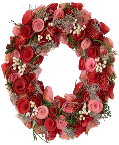 Northlight And Wooden Roses Artificial Spring Wreath, 13", Unlit In Pink
