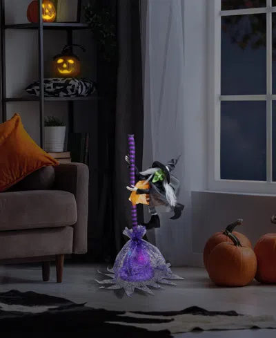 Northlight Animated Flying Witch With Broom Halloween Decoration In Black