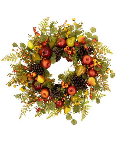 NORTHLIGHT APPLES AND PEARS ARTIFICIAL FALL HARVEST WREATH