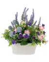 Northlight Artificial Lavender & Mixed Spring Floral In Weathered Ceramic Pot In Purple