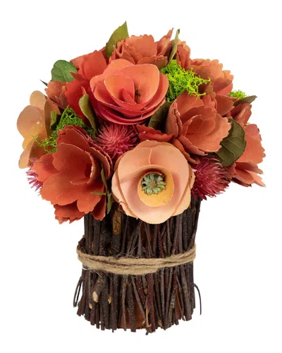 Northlight Artificial Mixed Floral Wooden Bouquet In Red