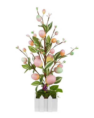 Northlight Artificial Potted Twig Tree With Easter Eggs In Green