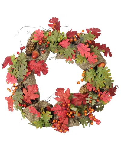 Northlight Autumn Harvest Acorn Berry And Burlap Rustic Thanksgiving Wreath  18-inch In Red